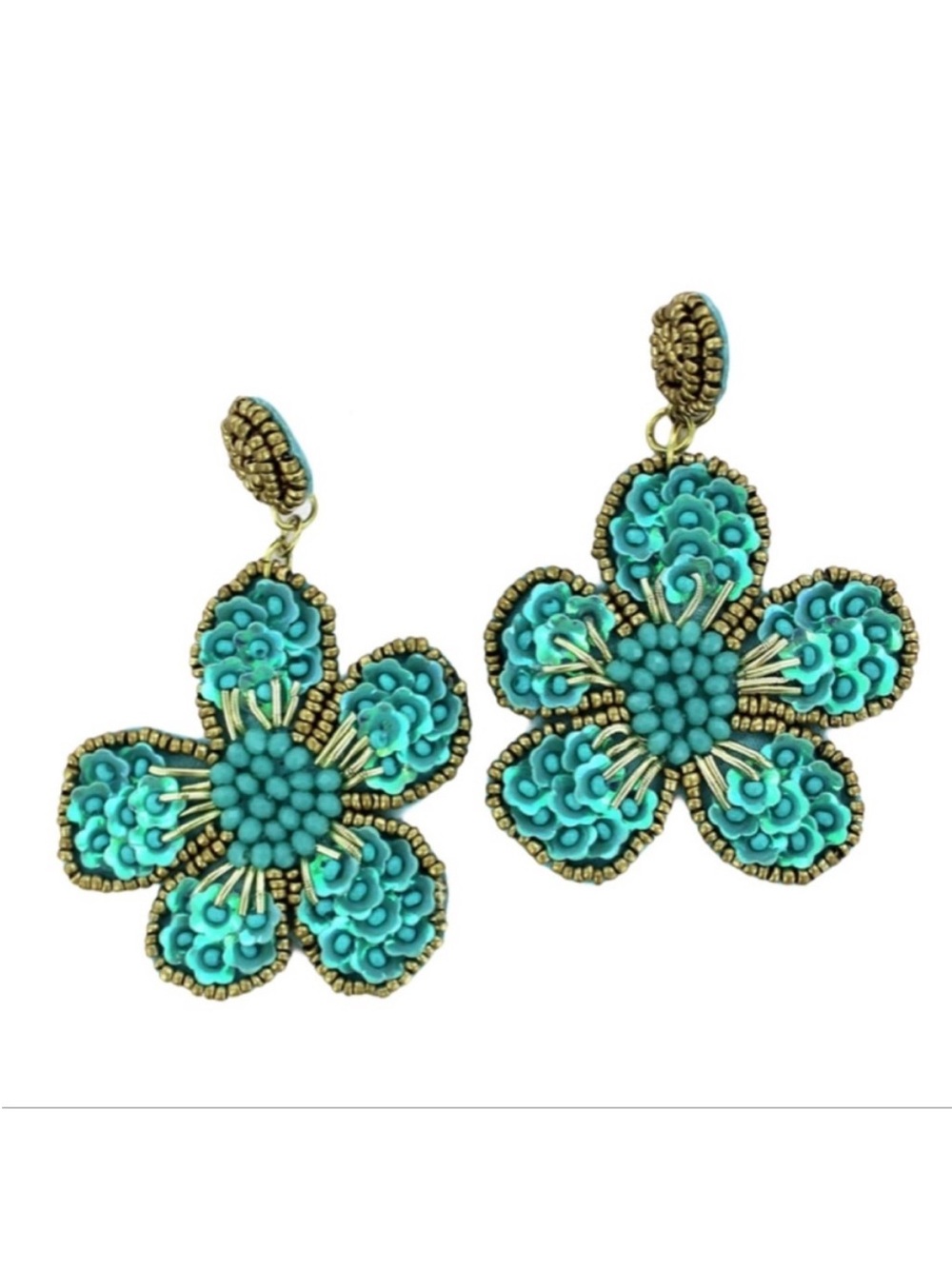 CLOSET CLEAR OUT! Turquoise Beaded Flower Statement Earrings